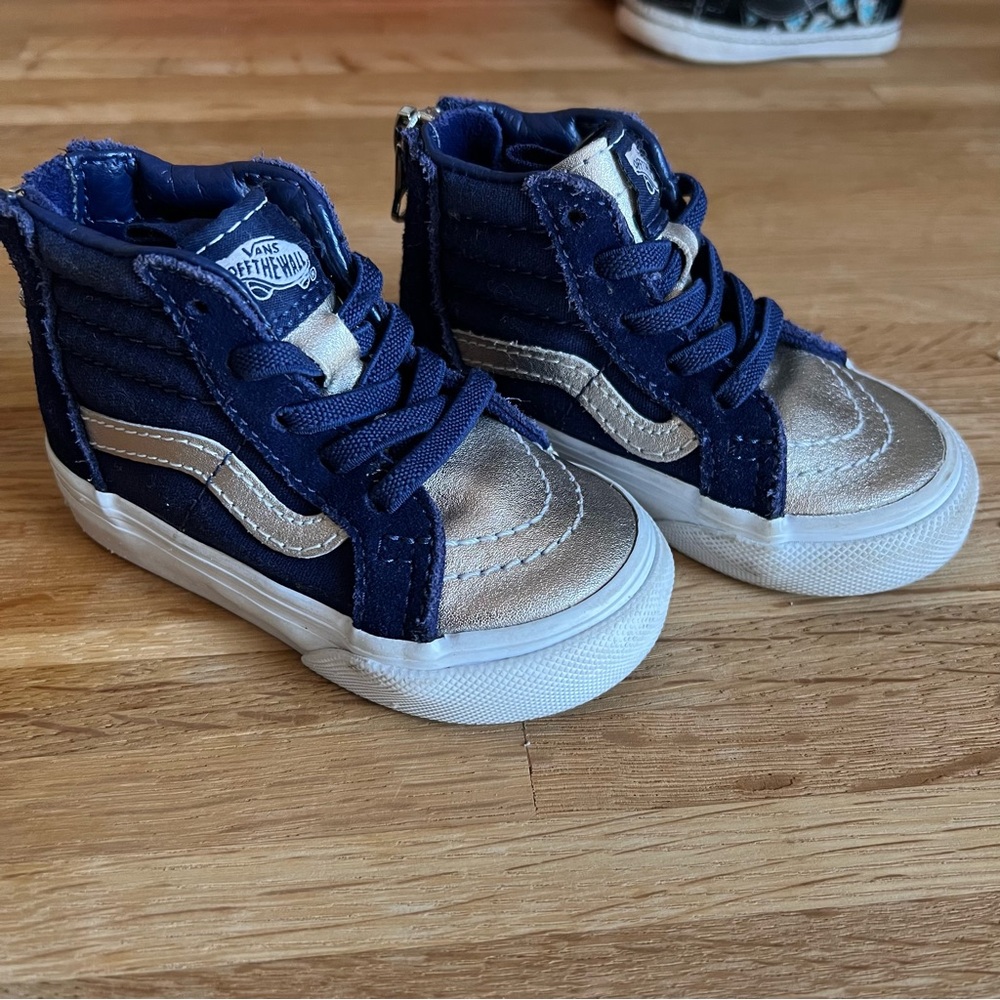 Vans Navy and Gold high top Baby Kids Toddler Shoes 4.5